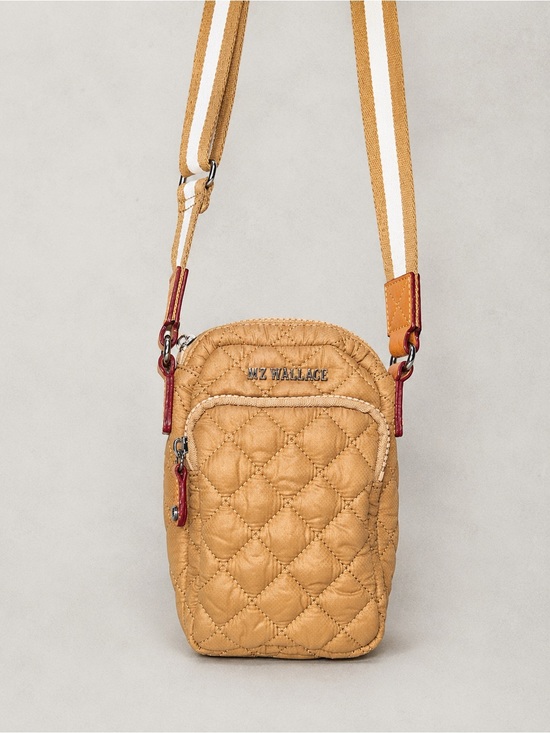 MZ Wallace Handbags - MZ Wallace Metro Quilted Nylon Micro Crosby Crossbody Bag Tan Camel